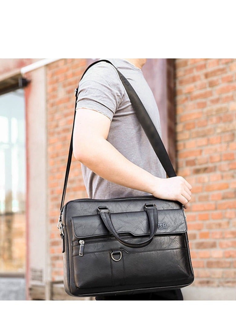 Jeep Buluo Premium Leather Laptop Bag for Men – Practical Design with Adjustable Shoulder Strap - Image 2