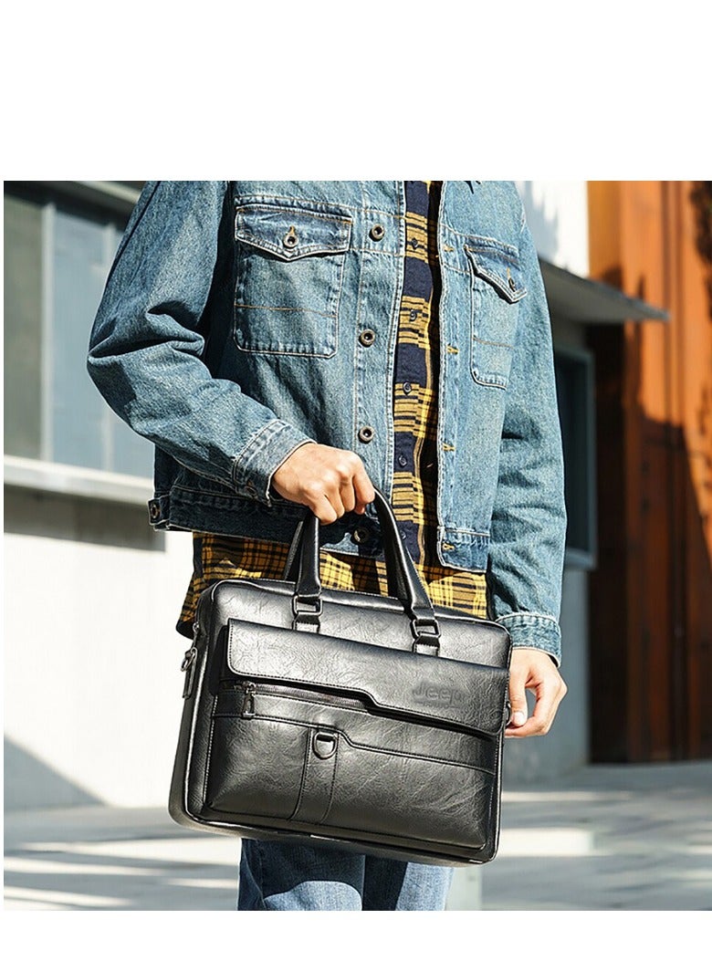 Jeep Buluo Premium Leather Laptop Bag for Men – Practical Design with Adjustable Shoulder Strap - Image 3