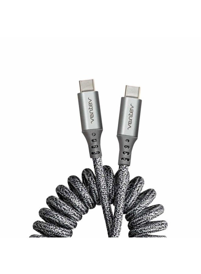 Ventev Helix 3ft Expandable USB C to USB C Cable | Fast Charging Cable for iPhone 16/16 Pro/15, MacBook, iPad Pro, Pixel 9, Samsung S25 | No Tangle Cord for Fast Charger, Crafted for The Car, Gray - Image 1