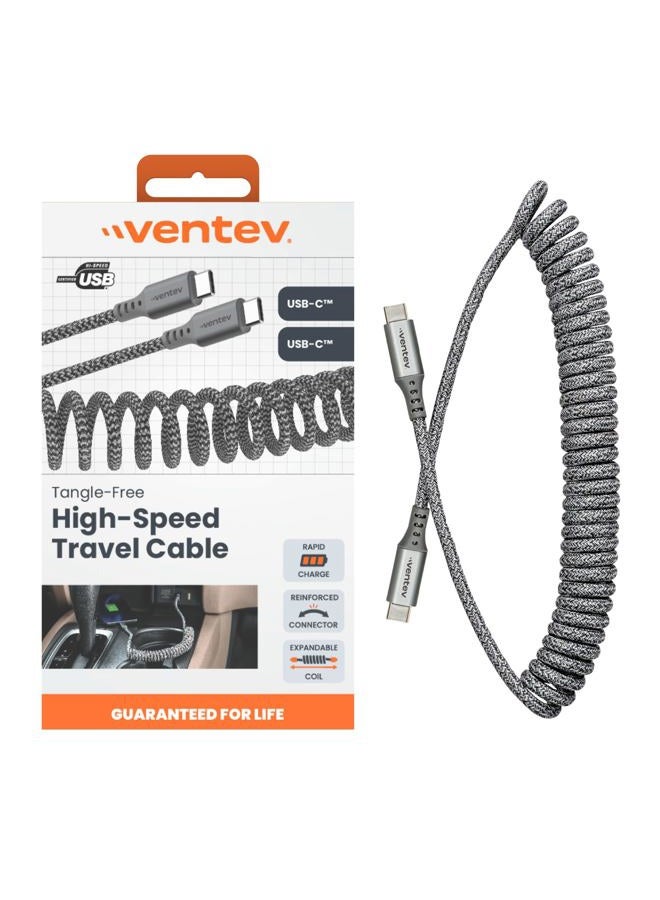 Ventev Helix 3ft Expandable USB C to USB C Cable | Fast Charging Cable for iPhone 16/16 Pro/15, MacBook, iPad Pro, Pixel 9, Samsung S25 | No Tangle Cord for Fast Charger, Crafted for The Car, Gray - Image 2