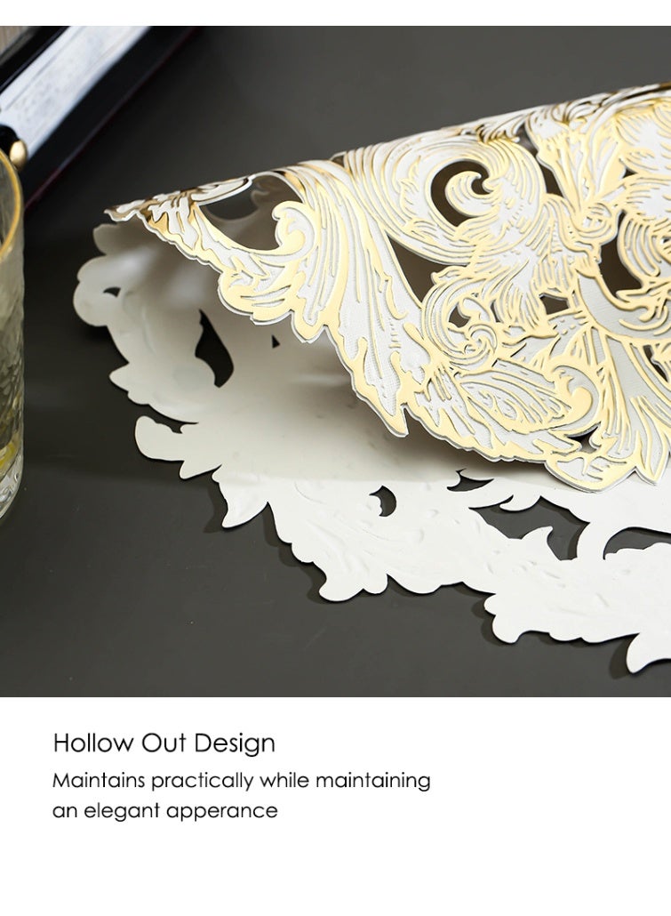 Round Gilded Scroll Placemats, 4 Pcs Gold Vinyl Cutout Placemats, Non-Slip Stain Heat Resistant Place Mats for Dining Table, 15x15 Inch - Image 3