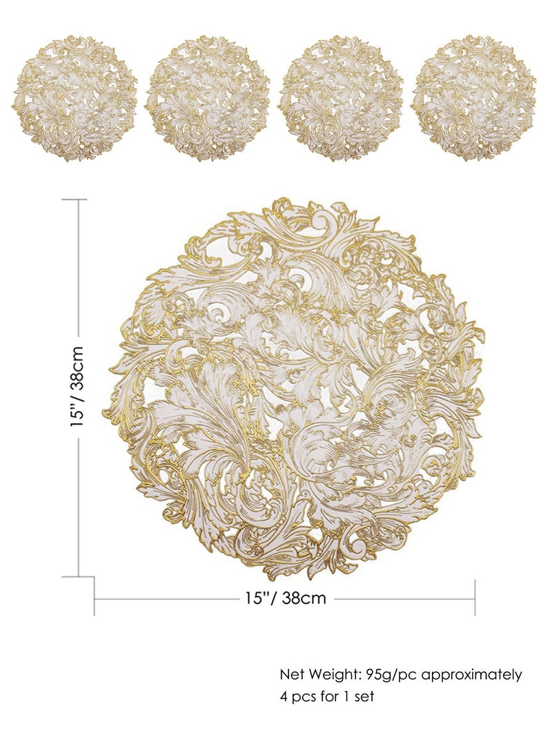 Round Gilded Scroll Placemats, 4 Pcs Gold Vinyl Cutout Placemats, Non-Slip Stain Heat Resistant Place Mats for Dining Table, 15x15 Inch - Image 2