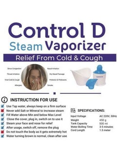 Control D All In One Steamer Inhaler Vaporizer For Cold And Cough, Facial Steamer For Face And Nose, Water Steamer, Steamer For Kids And Adults  - Image 3