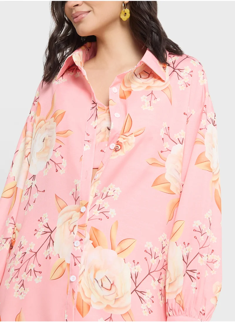 ELLA 3 Piece Floral Top With Inner & Pant Set