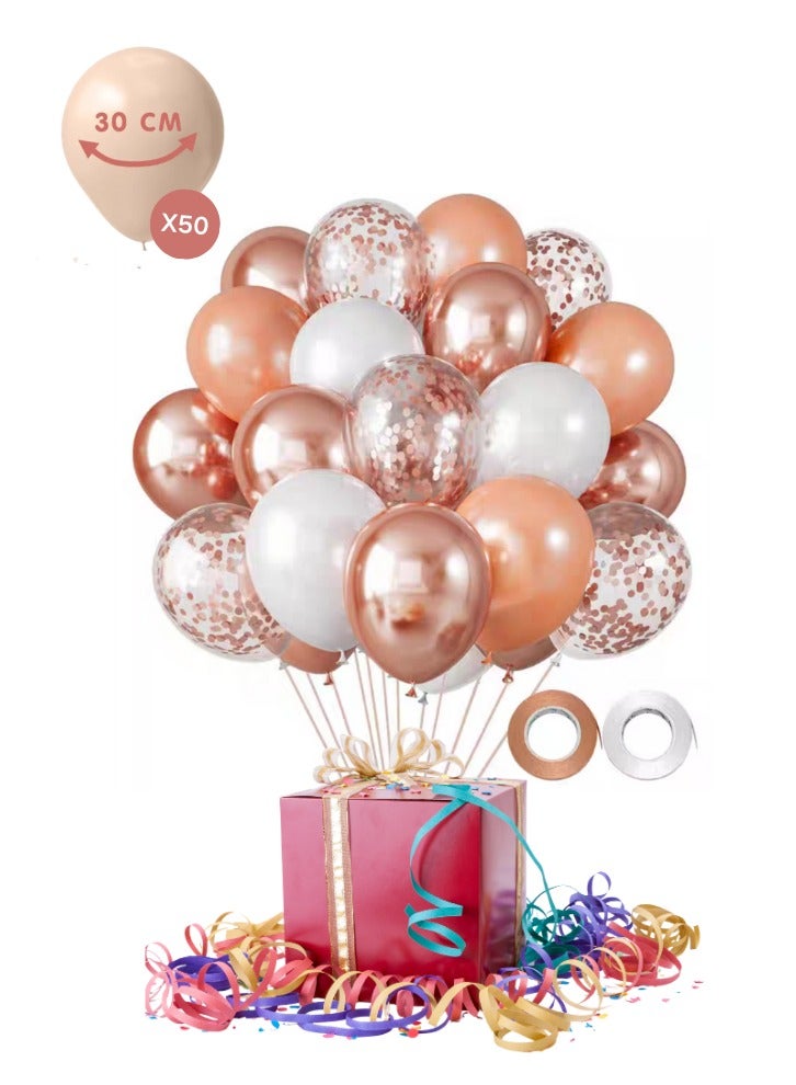 Beauenty 50 pcs 12-inch Metallic Sequined High-Quality Thickened Latex Balloons Set, Perfect for Kids' Birthday Parties, Comes with an Air Pump and Ribbons - Image 1