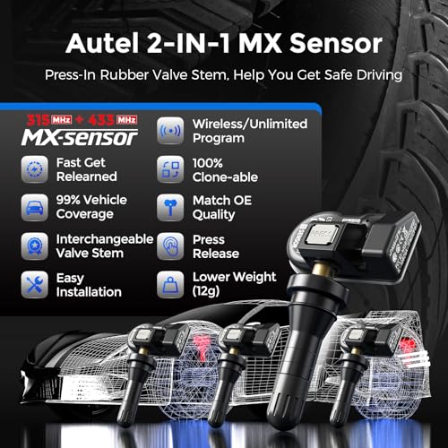 Autel TPMS Sensors MX-Sensor, 315MHz&433MHz 2in1 TPMS Sensor Press-in Tire Pressure Monitoring System Sensor Cloneable Wireless Programming Replace 98% of OE Sensor SAE Strandard J1205/J1206 (Rubber) - Image 2