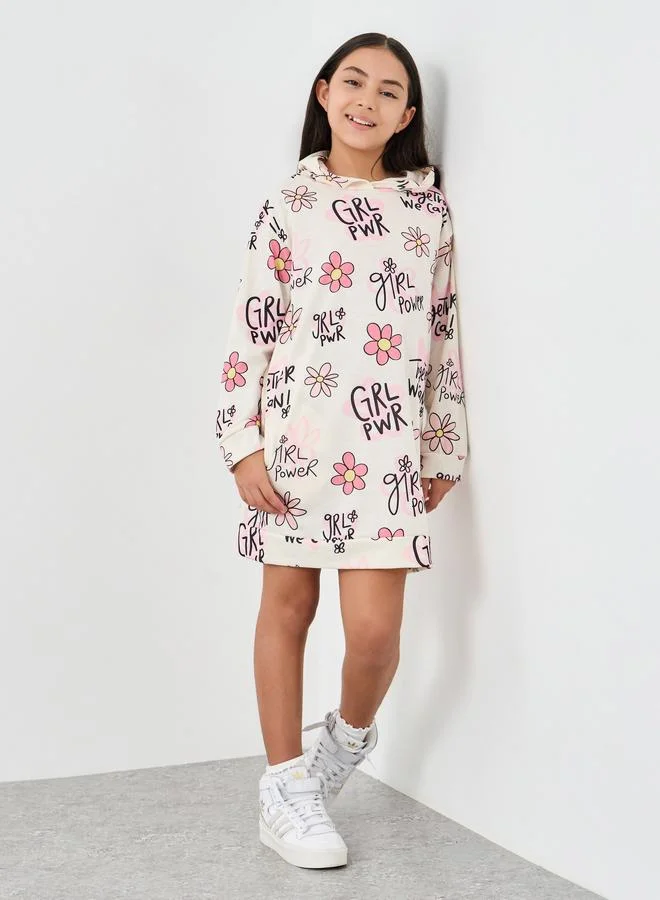 Styli Styli Teen Girl Power Print Sweatshirt Dress