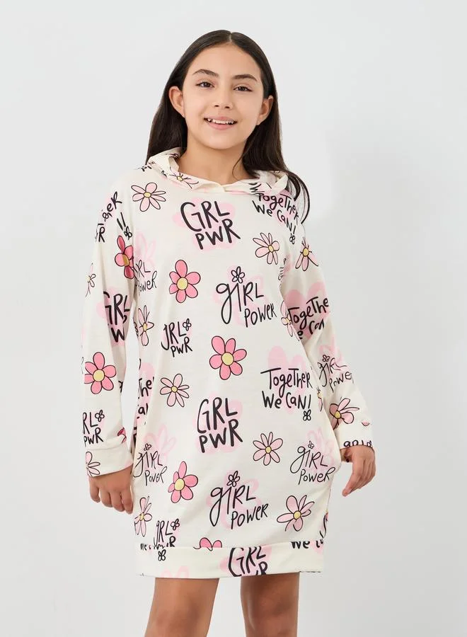 Styli Styli Teen Girl Power Print Sweatshirt Dress