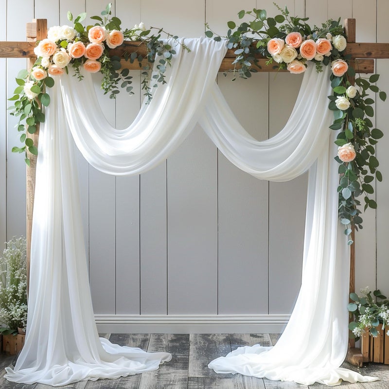 PARTISKY PARTISKY Wedding Arch Draping Fabric1 Panel 18FT White Drapes Chiffon Fabric Drapery Decorations for Ceremony Reception Party Ceiling Backdrop 