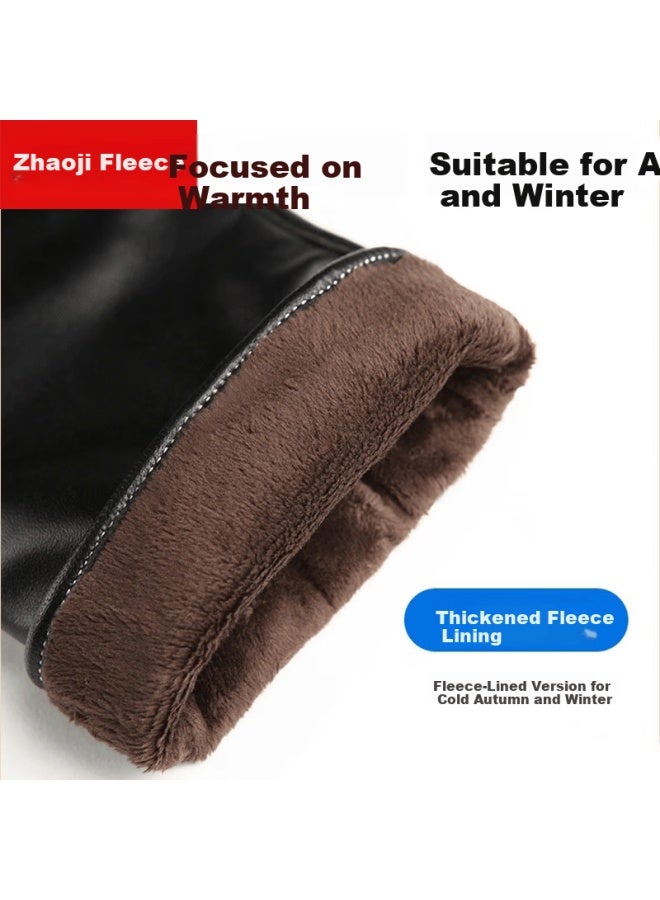 Bejirog Women's Genuine Leather Gloves Autumn Winter Fleece Lined Riding Driving Windproof Fashion Touchscreen Premium Leather Gloves - Image 1