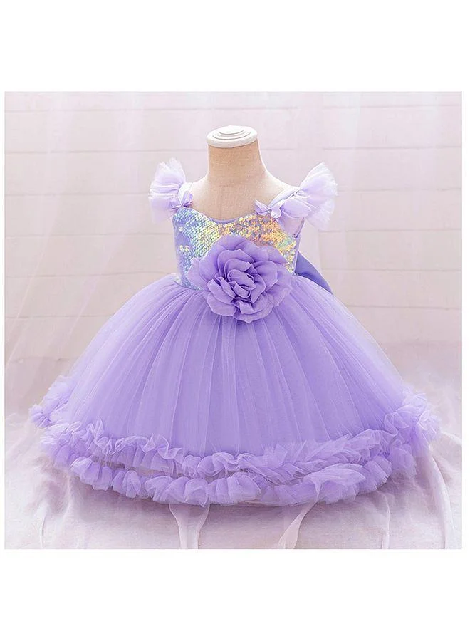 Mark & Mia Mark & Mia Embroidered and Flower Embellishing Detailed Dress for Girls - Purple