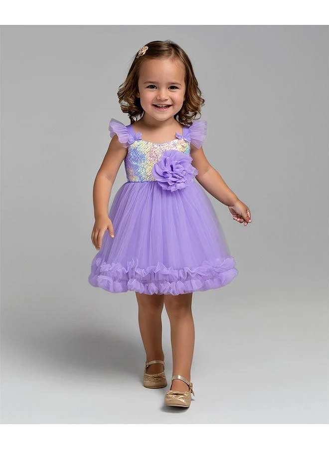 Mark & Mia Mark & Mia Embroidered and Flower Embellishing Detailed Dress for Girls - Purple