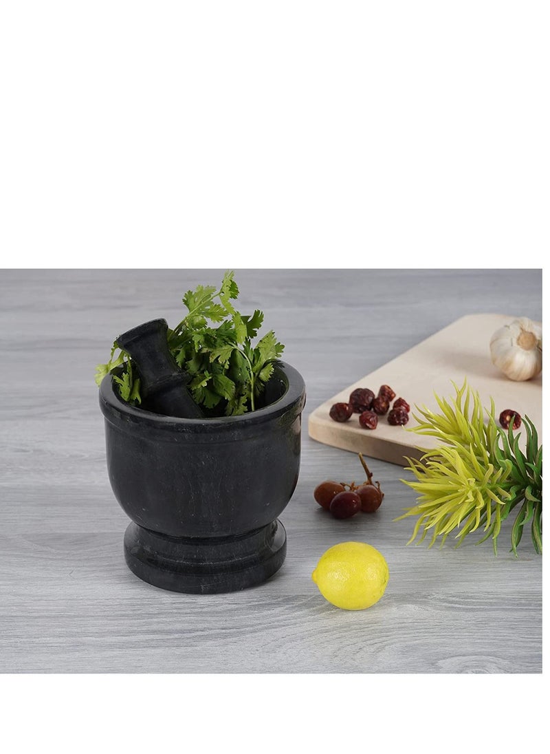 RADICALn Handmade 5 Inches  Marble Granite Black Mortar and Pestle Kitchen Spices Grinder  - Image 2