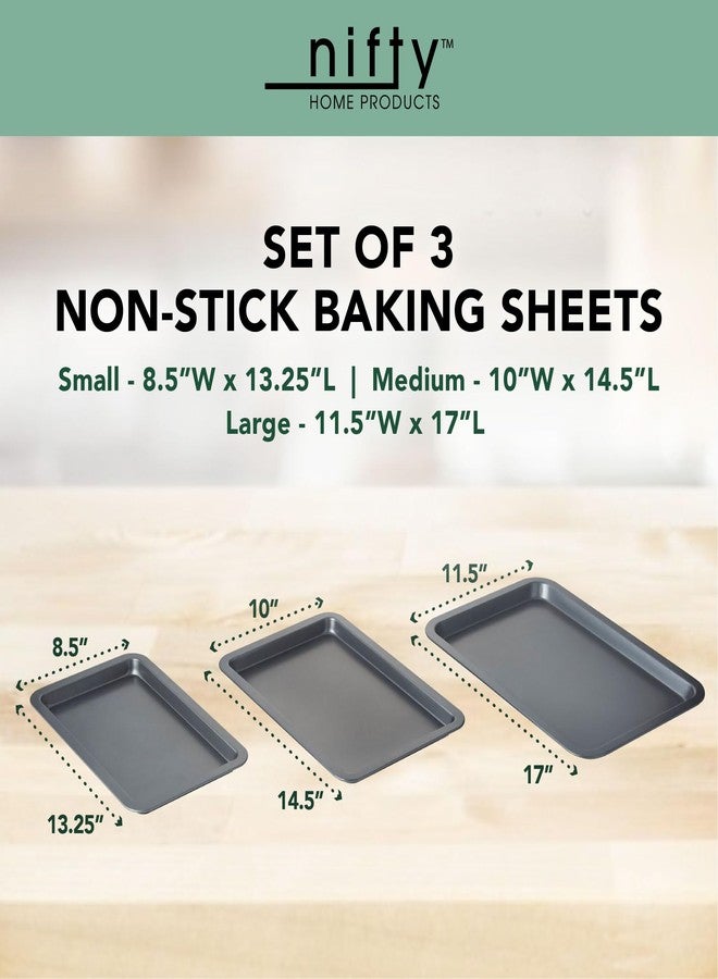 Nifty Solutions Nifty Cookie & Baking Sheets (Set of 3) - Non-Stick Coated Steel, Dishwasher Safe, Oven Safe up to 450 Degrees, includes Large/Med/Small Pans - Image 2