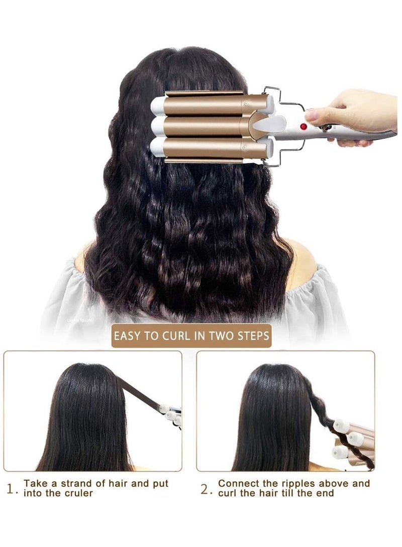 TIGER 3 Barrel Hair Waver, 25mm Ceramic Tourmaline Curling Iron, Dual Temperature Control, Gold – Professional Hair Styling Tool for Long-Lasting Waves and Curls. - Image 2