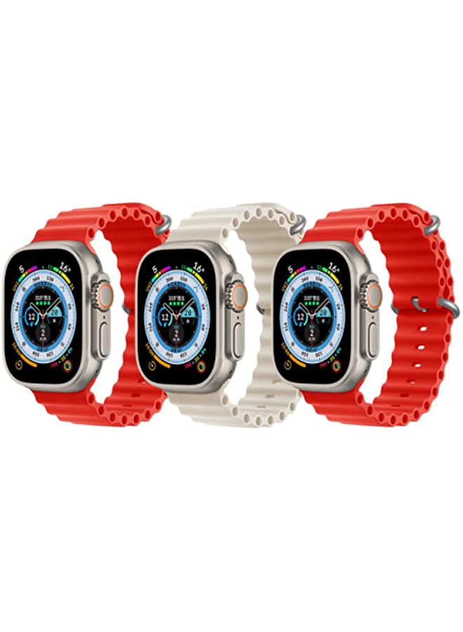 vesus Silicone Ocean Band Strap for Apple Watch 38/40/41mm Red/Pearl White/Red Set of 3