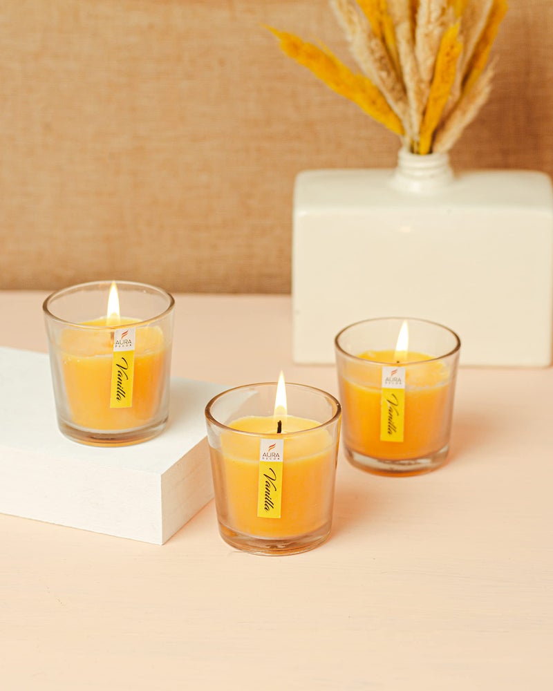 AURA DECOR AuraDecor Gift Set of 3 Fragrance Votive Glass Candles (Burning Time 12 Hours Each) (Vanilla) - Image 3
