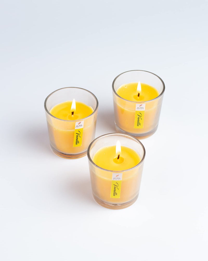 AURA DECOR AuraDecor Gift Set of 3 Fragrance Votive Glass Candles (Burning Time 12 Hours Each) (Vanilla) - Image 2