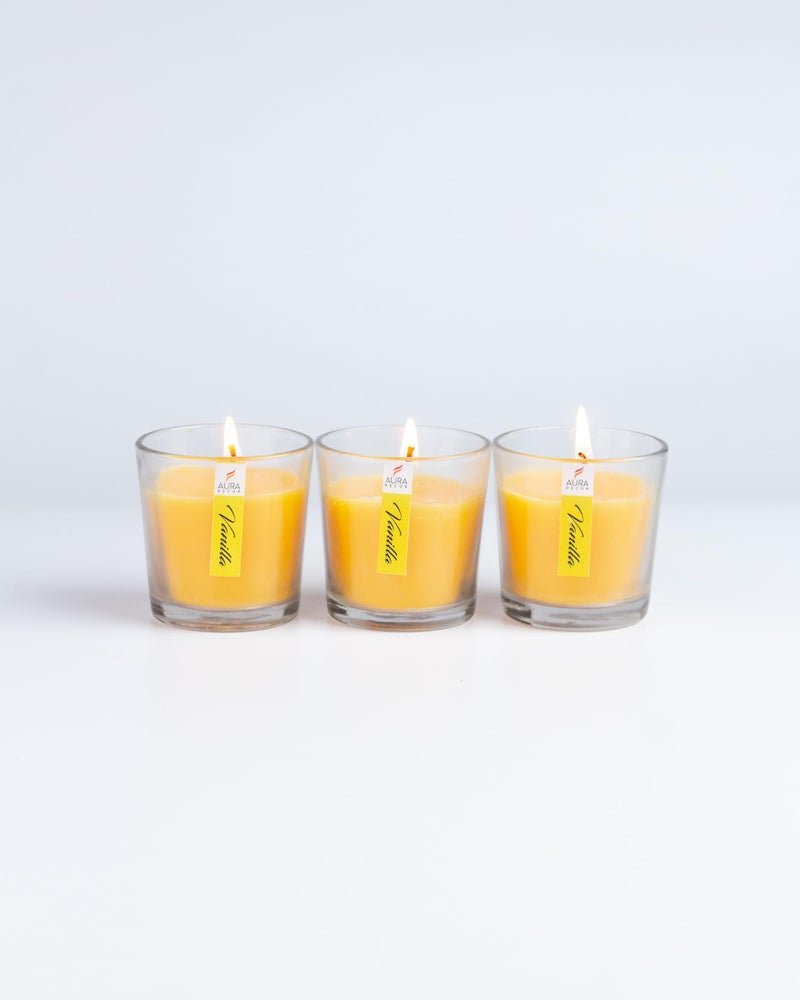 AURA DECOR AuraDecor Gift Set of 3 Fragrance Votive Glass Candles (Burning Time 12 Hours Each) (Vanilla) - Image 4