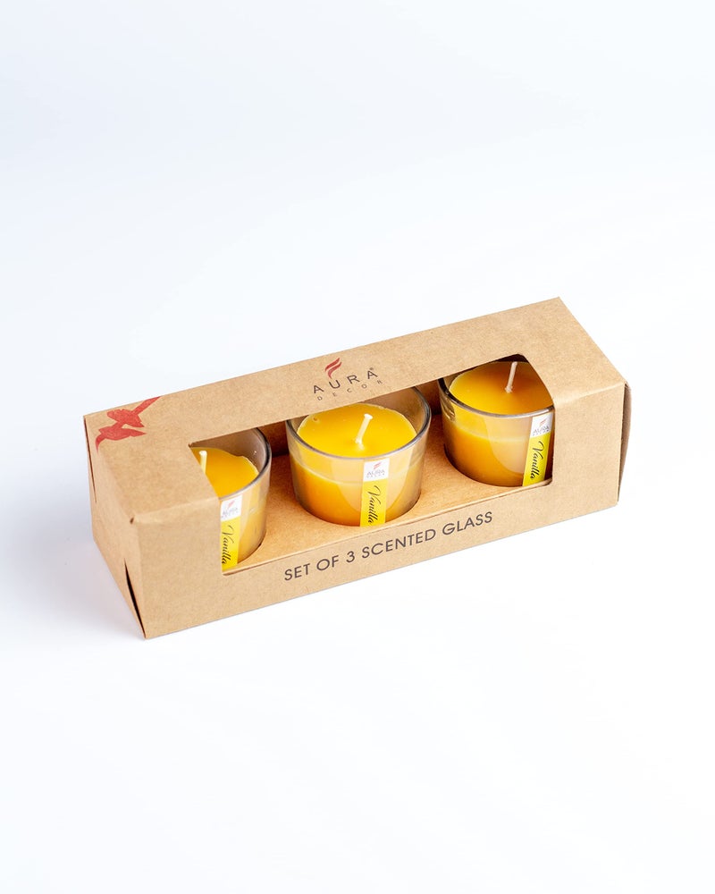 AURA DECOR AuraDecor Gift Set of 3 Fragrance Votive Glass Candles (Burning Time 12 Hours Each) (Vanilla) - Image 5