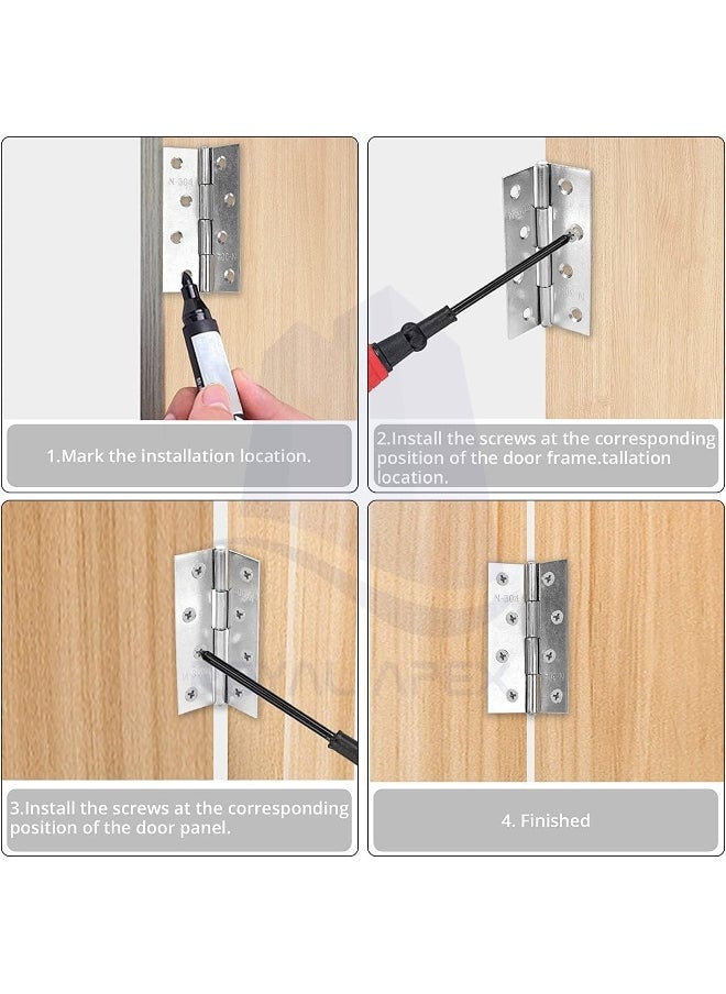 Biella Biella™ 6Pcs Folding Butt Hinges- Inner Door Butt Hinge with Mounting Screws for Cupboard, Cabinet, Windows, Jewellery Box Home Furniture Hardware Cabinets-4Inch  - Image 3