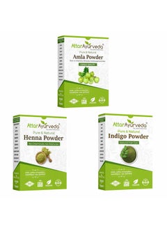 ATTAR AYURVEDA Attar Ayurveda Henna Leaves Powder, Indigo Leaves powder and Amla Powder Combo (650 Grams)  - Image 1