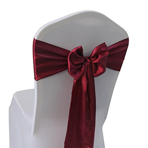 Welmatch WELMATCH Burgundy Satin Chair Sashes Bows  50 pcs Wedding Banquet Party Event Decoration Chair Bows Burgundy 50 
