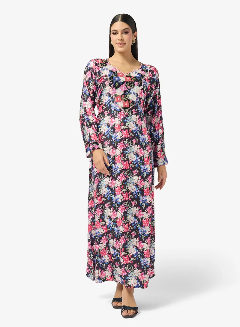 ARABIAN CLOSET Embellished Belted Jalabiya