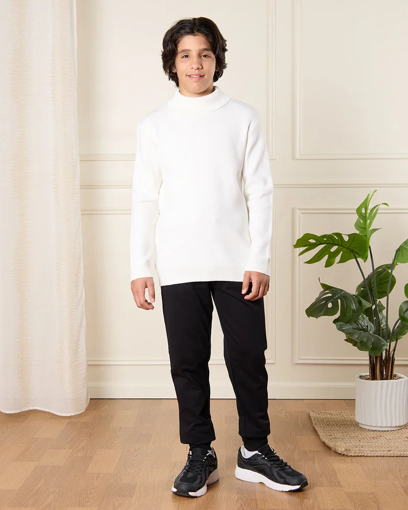 REDTAG Senior Boys Ivory High Neck Pullover