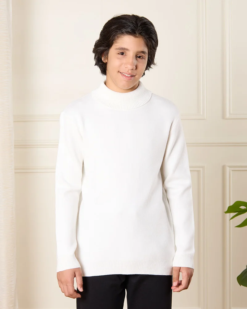 REDTAG Senior Boys Ivory High Neck Pullover