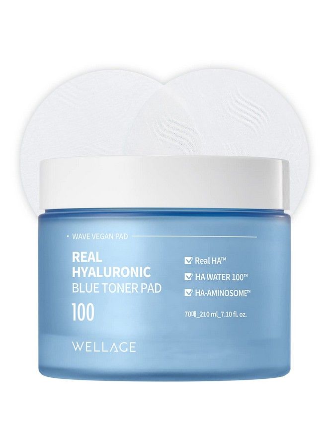 Wellage وسادات تونر زرقاء حقيقية تحتوي على حمض الهيالورونيك - وسادات وجه مهدئة ومرطبة بسرعة مع ماء الهيالورونيك - وسادات تونر مقشرة خالية من التهيج لبشرة ناعمة 70 ورقة - Image 1