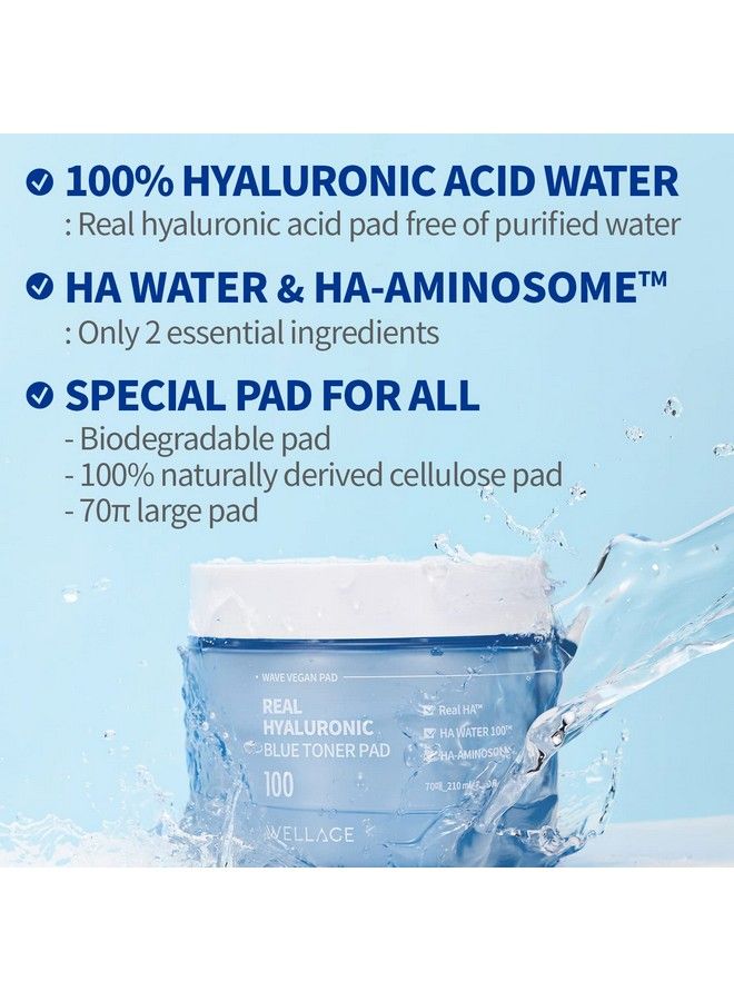Wellage وسادات تونر زرقاء حقيقية تحتوي على حمض الهيالورونيك - وسادات وجه مهدئة ومرطبة بسرعة مع ماء الهيالورونيك - وسادات تونر مقشرة خالية من التهيج لبشرة ناعمة 70 ورقة - Image 3