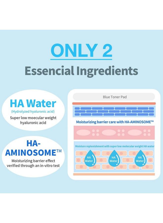 Wellage وسادات تونر زرقاء حقيقية تحتوي على حمض الهيالورونيك - وسادات وجه مهدئة ومرطبة بسرعة مع ماء الهيالورونيك - وسادات تونر مقشرة خالية من التهيج لبشرة ناعمة 70 ورقة - Image 5