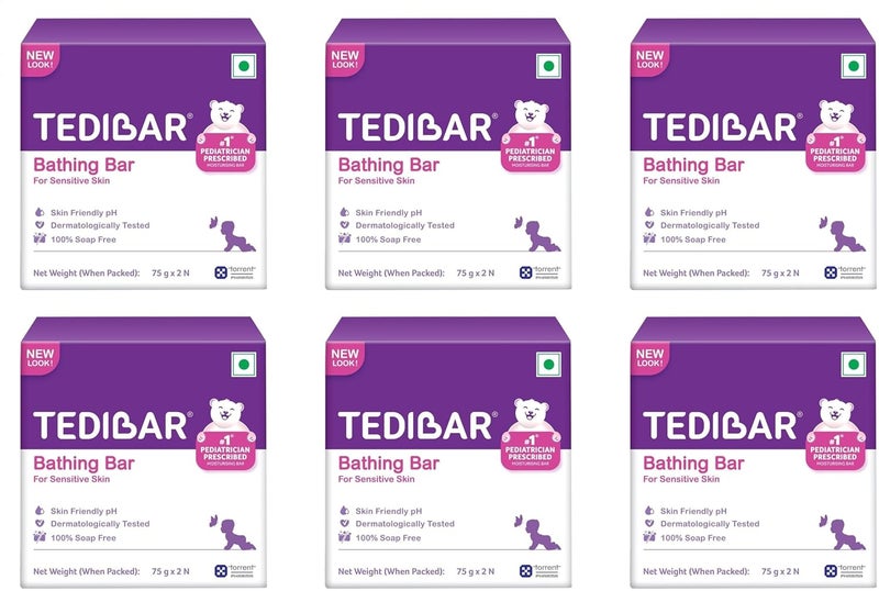 TEDIBAR Moisturising Baby Bathing Bar each (75gx2) with Skin Friendly PH|100% Soap Free|Dermatologically Tested x Pack of 6 - Image 1