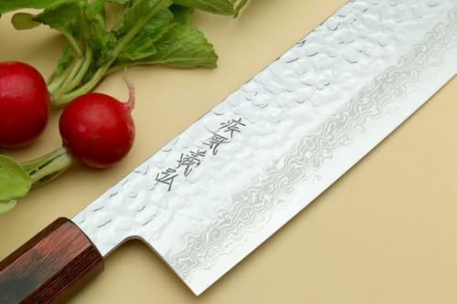 Yoshihiro VG10 46 Layers Hammered Damascus Nakiri Japanese Vegetable Knife (6.5'' (165mm) Rosewood Handle) - Image 3