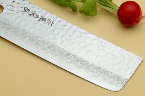 Yoshihiro VG10 46 Layers Hammered Damascus Nakiri Japanese Vegetable Knife (6.5'' (165mm) Rosewood Handle) - Image 4