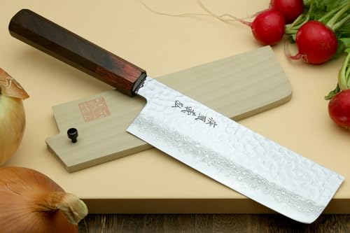 Yoshihiro VG10 46 Layers Hammered Damascus Nakiri Japanese Vegetable Knife (6.5'' (165mm) Rosewood Handle) - Image 2