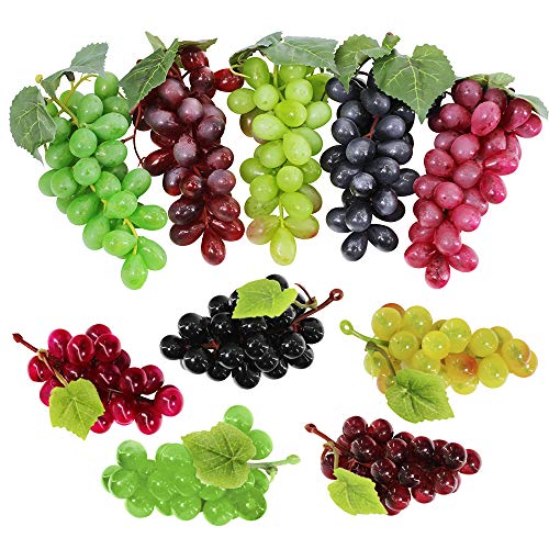 windiy Supla 10 Pack Assorted Artificial Grapes Frosted Grape Clusters Decorative Grapes Bunches Rubber Grape Bundles in Black Purple Red Green for Vintage Wedding Favor Fruit Wine Décor Faux Fruit Props - Image 1