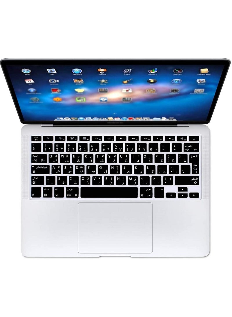 أمم UK Layout Arabic/English Keyboard Cover Compatible with Apple MacBook Air, Pro, Retina, 13" 15" 17" MacBook Air 13" Model: A1466/A1369, Black - Image 1