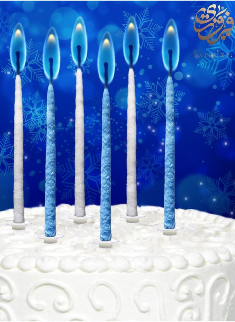 Rainbow Moments - Rainbow Moments Candles - Blue and white icicle color flame candles with blue color flame – 6-pack - Image 1