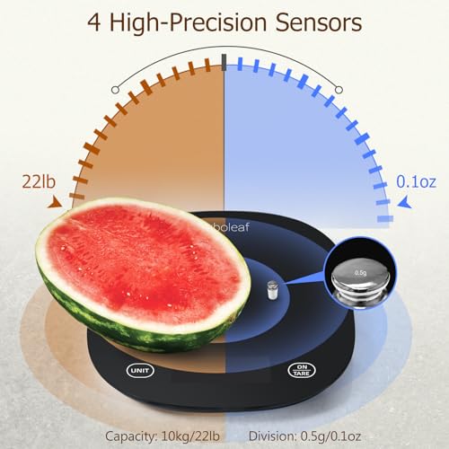 Arboleaf Smart Food Kitchen Scale, 22lb Digital Food Scale with Nutritional Calculator, Smart Kitchen Weighing with App for Macro, Keto, Calorie, Cooking, Grams and Ounces, 0.1oz/0.5g，Black - Image 2