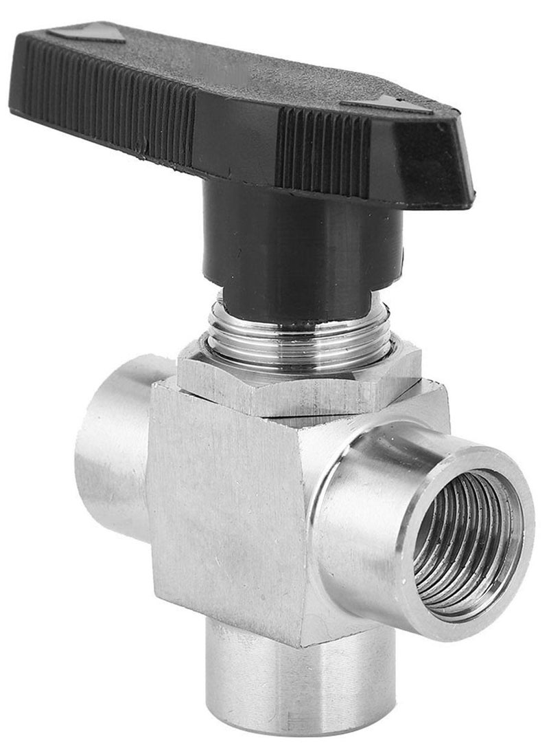 SYOSI Ball Valve Thread Stainless Steel Valve 3 Way Stainless Steel Ball Valve BSPP Female Thread Valve Air Tube Hand Valve for Water Gas Oil Fuel Etc Pipe Flow Control BSPP 1/4inch - Image 2