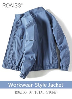 roaiss New Men Casual Jacket Outdoor Autumn Windbreaker Cargo Jackets Mens Loose Solid Outwear Coat Stand Collar Multi-pocket  - Image 5