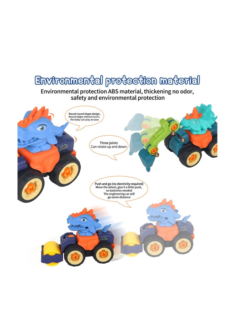 SOLARAE Digger Toys, Dinosaurs Construction Digger Toys, Dinosaur Truck Toys, with Screwdriver, Bulldozer, Excavator,Road Roller Toys, for Kids Boys Birthday Toys(4Pcs) - Image 3