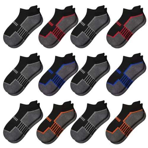 Comfoex 12 Pairs Boys Socks Ankle Low Cut Athletic Half Cushioned Short Socks For Kids 4-6 6-8 8-10 Years Old - Image 1