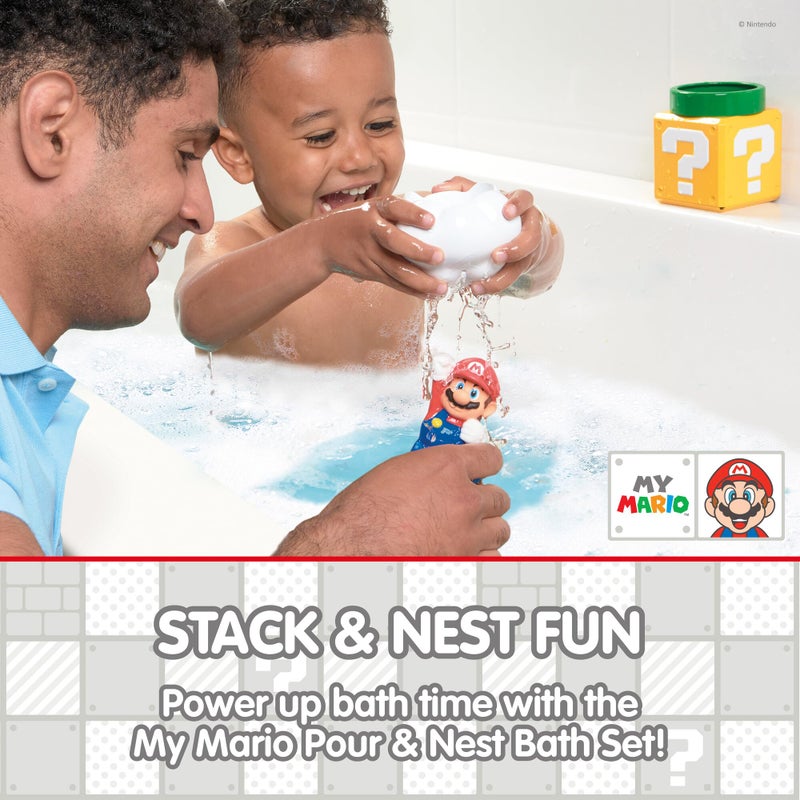 TOMY My Mario Pour & Nest Bath Playset by TOMY Toomies - Pouring Toddler Water Toys for Bath or Pool - Officially Licensed Mario Toys - Easter Basket Stuffers for Kids - Ages 2 Years and Up - Image 2