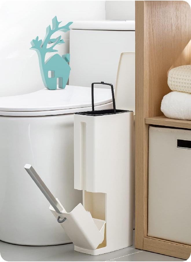 baffect Baffect Slim Bathroom Trash Can Toilet Brush Set, 2L Small Trash Can with Lid, Waste Bin Toilet Brush Holder Garbage Bag Tissue Box Holder 4 in 1 Bathroom Kit (White)  - Image 3