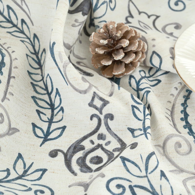 LAMIT Linen Curtains 40 inch Length for Small Windows, Light Filtering Semi Sheer Linen Curtains Grommet Vintage Damask Flower Pattern Drapes for Kitchen/Cafe, 2 Panels, 34 x 40 Inch, Greyish Blue - Image 5