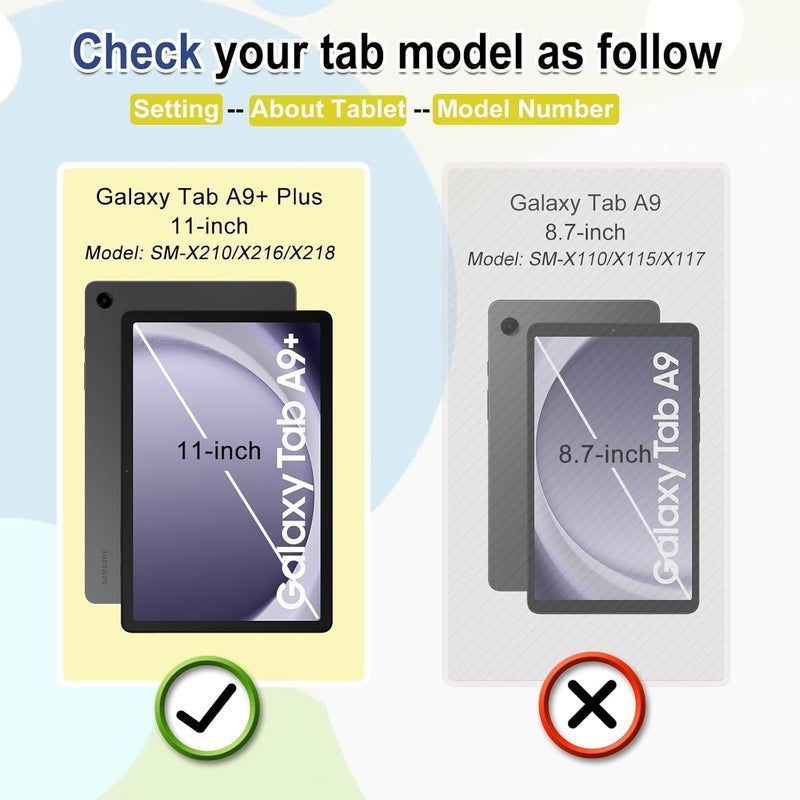 Excefore For Galaxy Tab A9 Plus Case 11-Inch, Shockproof Eva Cover With Stand & Handle, Kids Tablet Case For Samsung Sm-X216B, Dark Blue With 7 Diy Cartoon Figures - Image 3