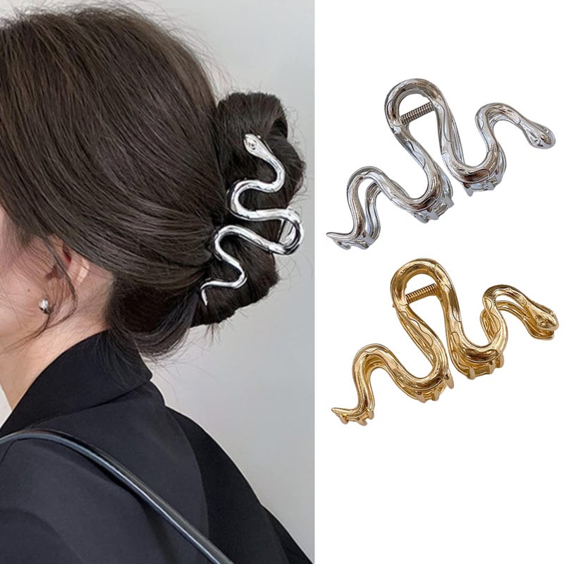 AIUPUOC Large Metal Silver Snake Accessories Elegant Thick Hair Clips Barrettes Banana Hairpins for Women  Girls  2Pcs